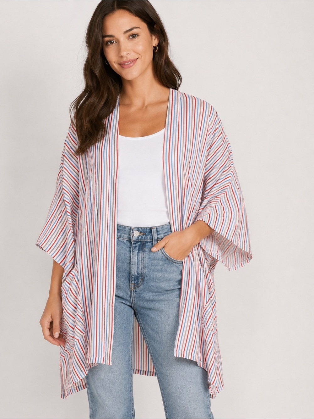 Unique vintage tulip B Candy striped kimono cardigan oversize BoHo cover-up. M